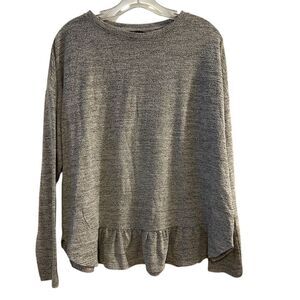 Banana Republic Women's Gray Knit Sweater L Ruffle Hem Pullover